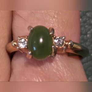 VTG Avon Faux Jade/Rhinestone Adjustible Ring, Size 5/6